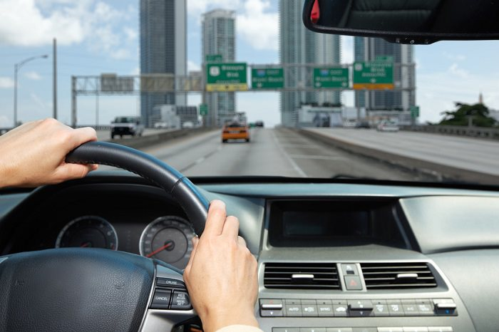 Person driving in the city