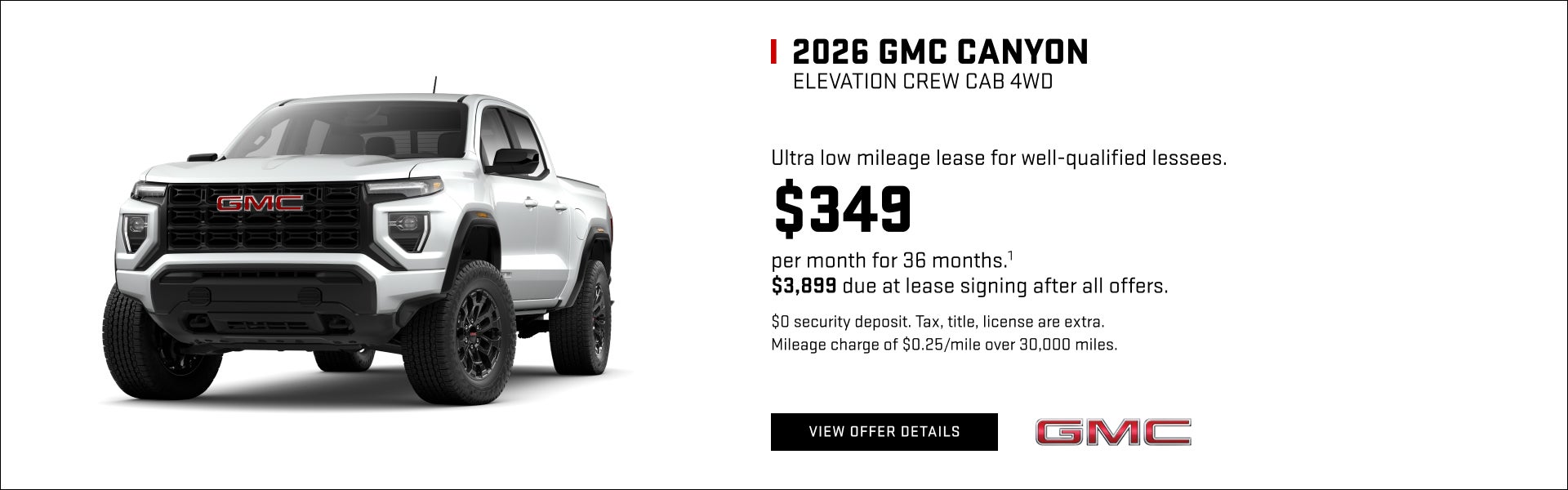 Ultra low mileage lease for well-qualified lessees.

$349 per month for 36 months.1

$3,899 due a...