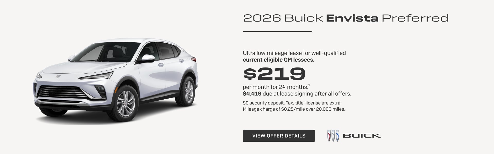 Ultra low mileage lease for well-qualified current eligible GM lessees.

$219 per month for 24 mo...