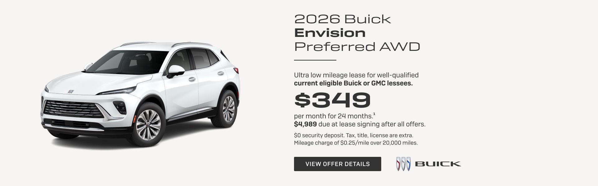 Ultra low mileage lease for well-qualified current eligible Buick or GMC lessees.

$349 per month...