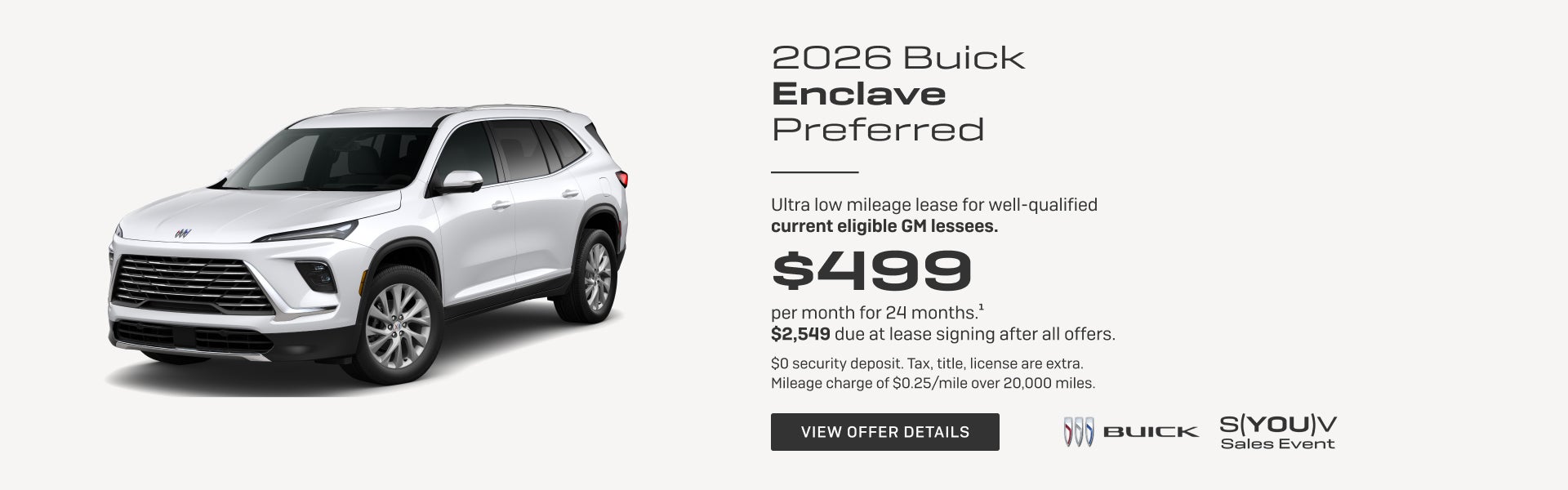 Ultra low mileage lease for well-qualified current eligible GM lessees.

$499 per month for 24 mo...