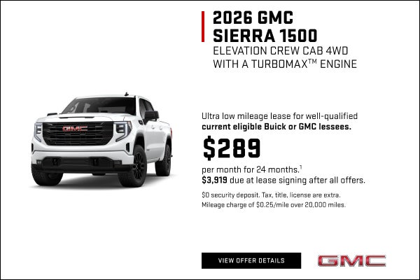 Ultra low mileage lease for well-qualified current eligible Buick or GMC lessees. 

$289 per mont...